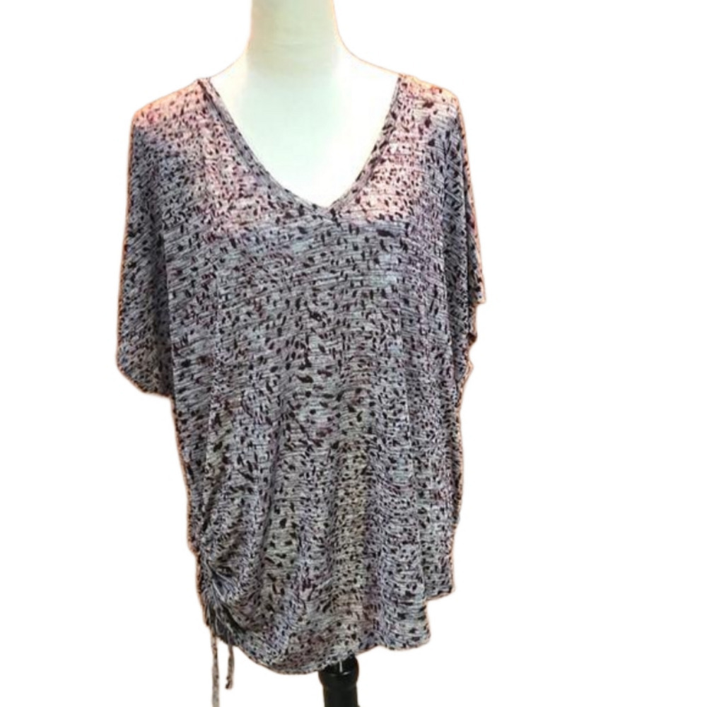 Simply Vera Vera Wang Semi Sheer Ruched Top Women XXL Gray Burgundy Stretch